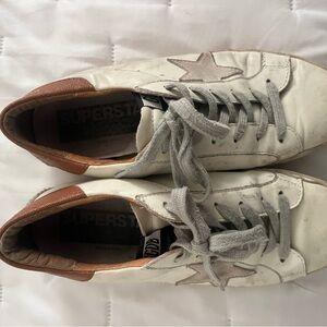 Golden Goose White and Tan Sneakers